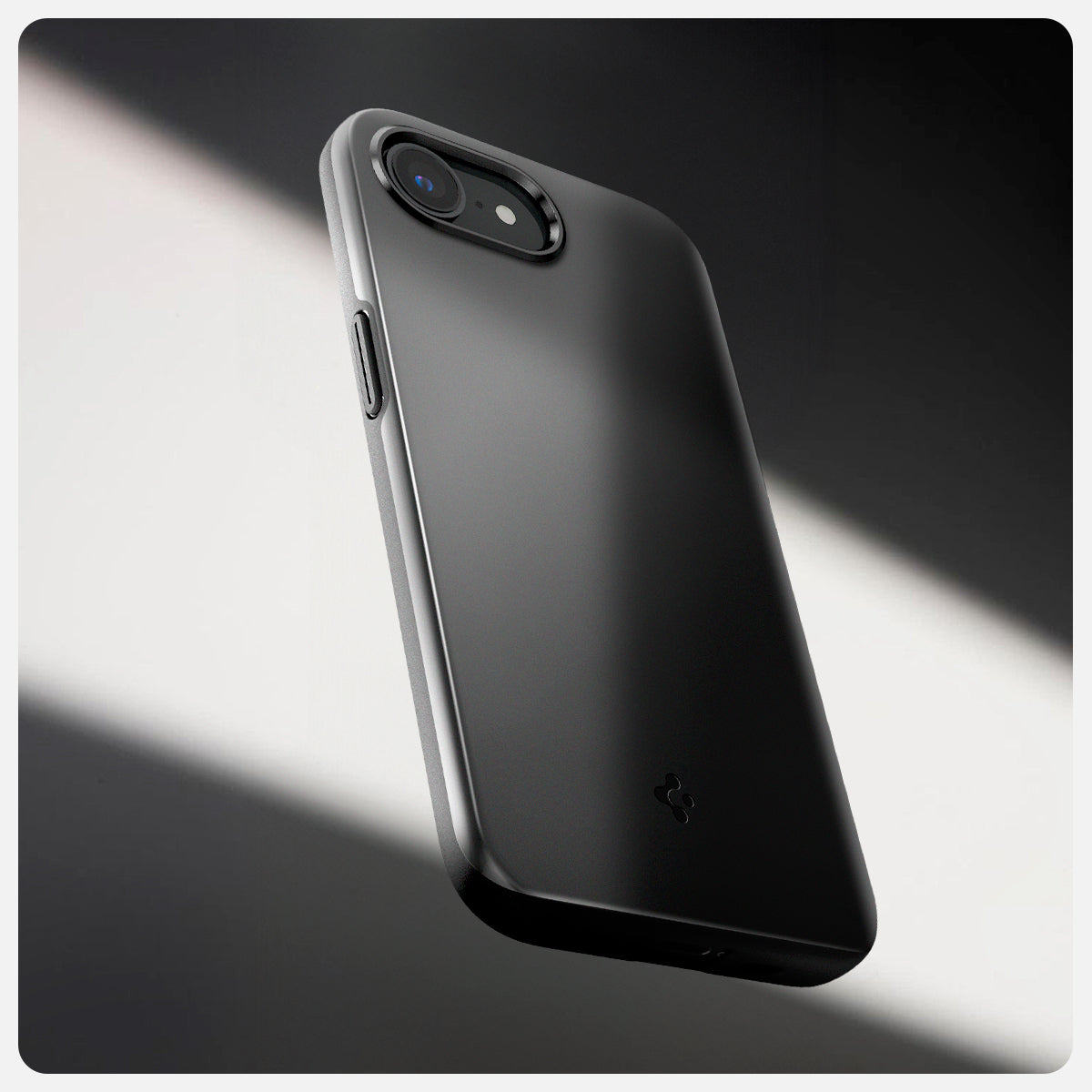 ACS09135 - iPhone 16e Case Thin Fit (MagFit) in Black showing the back, partial side and bottom