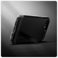 ACS09137 - iPhone 16e Case Tough Armor AI (MagFit) in Black showing the back, propped up with the built-in kickstand