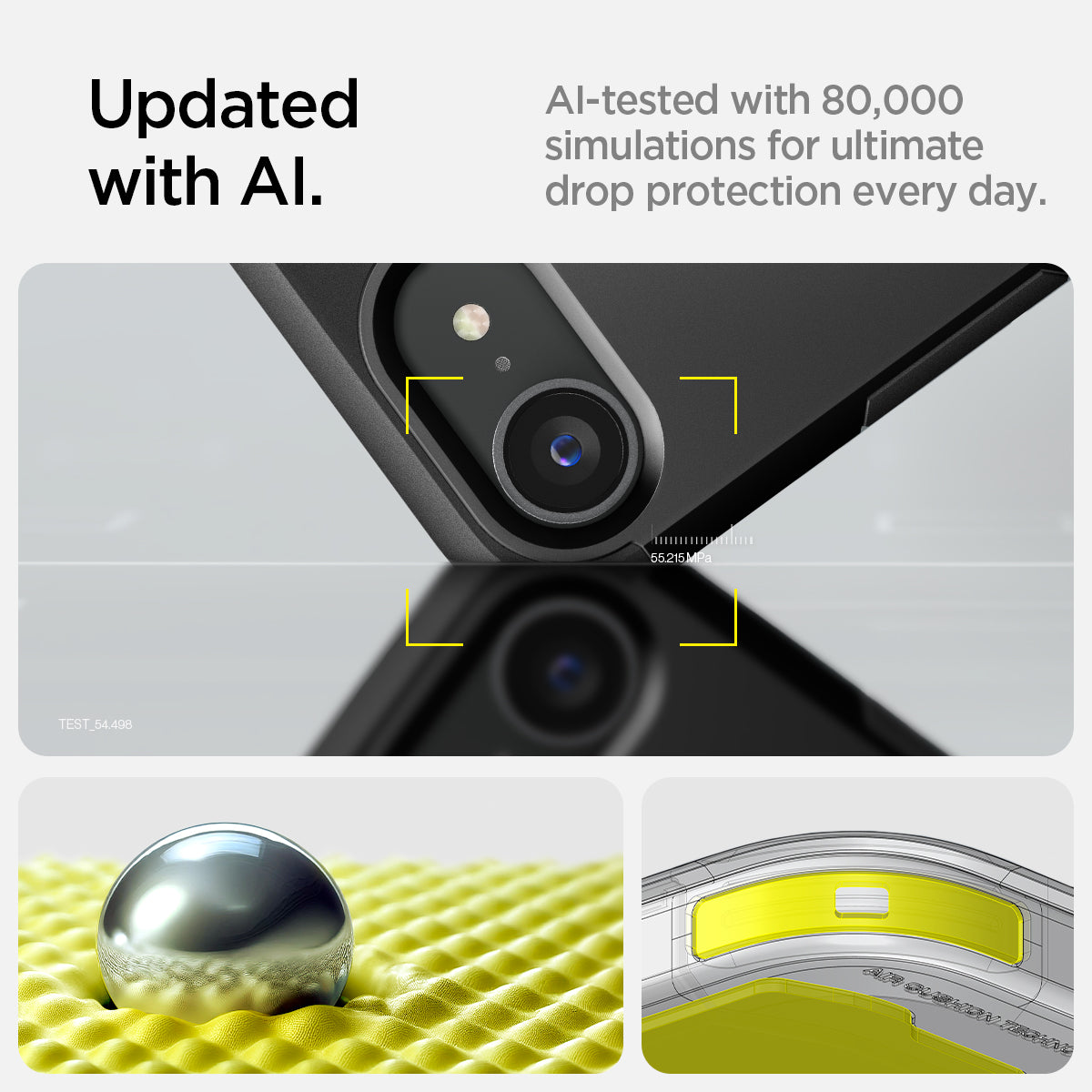 ACS09137 - iPhone 16e Case Tough Armor AI (MagFit) in Black showing the updated with AI. AI-tested with 80,000 simulations for ultimate drop protection everyday