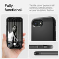 ACS09137 - iPhone 16e Case Tough Armor AI (MagFit) in Black showing how it is fully functional. Tactile cover protects all controls with seamless access to Action Button