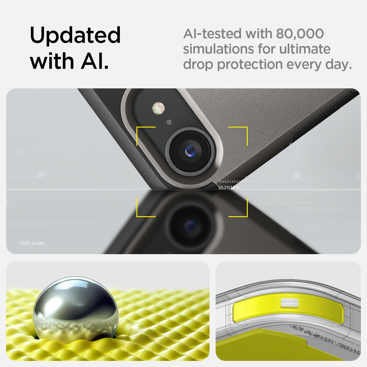 ACS09136 - iPhone 16e Case Tough Armor AI (MagFit) in Gunmetal showing the updated with AI. AI-tested with 80,000 simulations for ultimate drop protection everyday