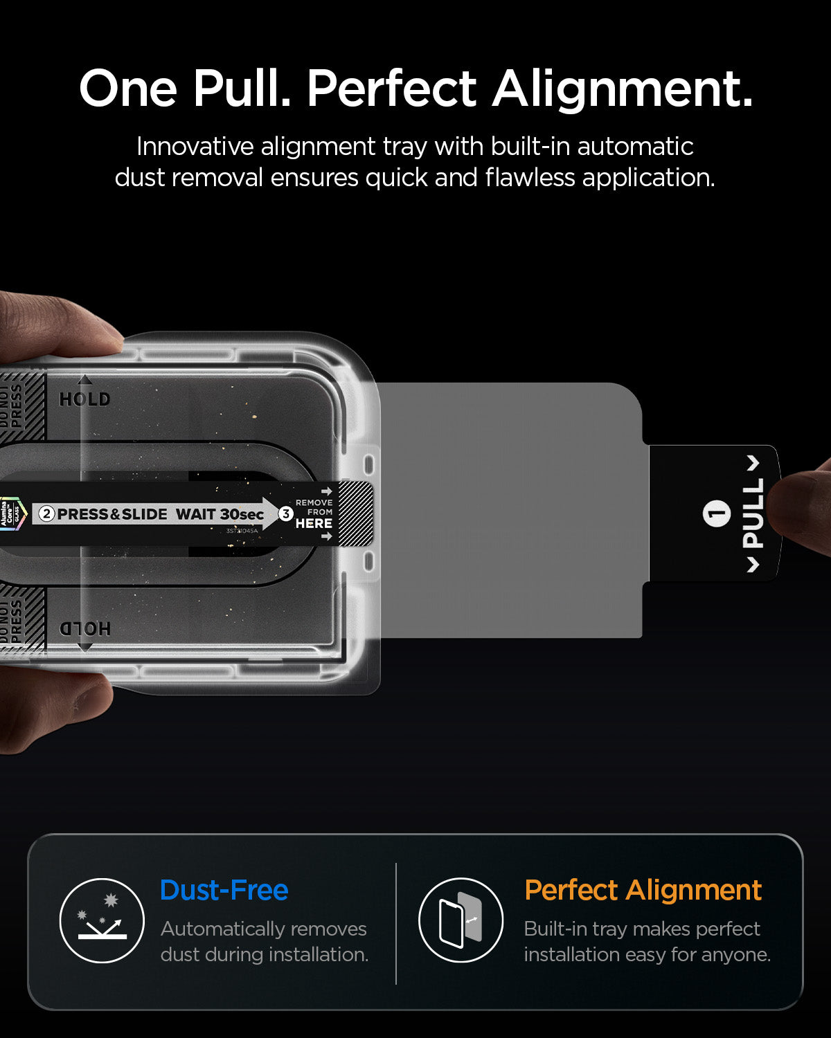 AGL12007 - iPhone Duo Glas.tR EZ Fit Pro showing the alignment tray with automatic dust removal for a precise screen protector application.