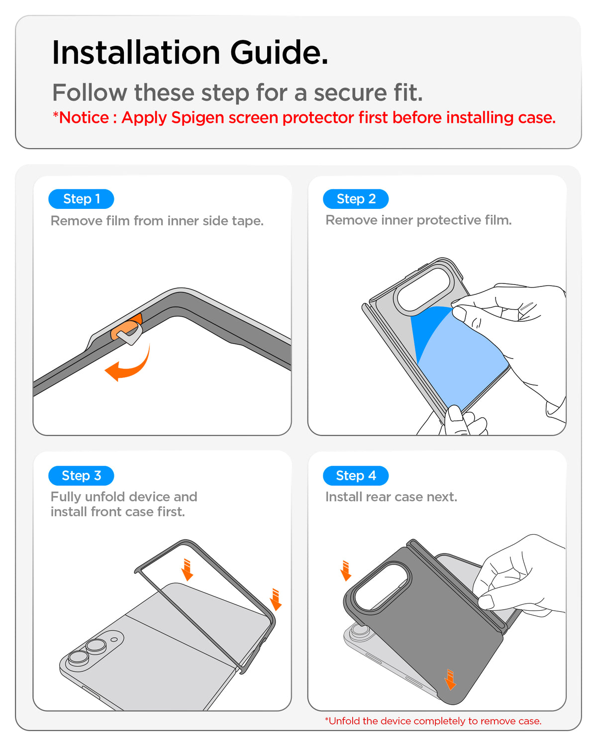 ACS11688 - iPhone Duo Ultra Hybrid Pro (Mag Fit) in Clear White showing a four-step installation guide for securing the front and rear case
