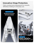 ACS11688 - iPhone Duo Ultra Hybrid Pro (Mag Fit) in Clear White showing the hinge protection system with sliding components and fold testing