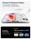 ACS11688 - iPhone Duo Ultra Hybrid Pro (Mag Fit) in Clear White showing the transparent case design and long-term clarity testing technology