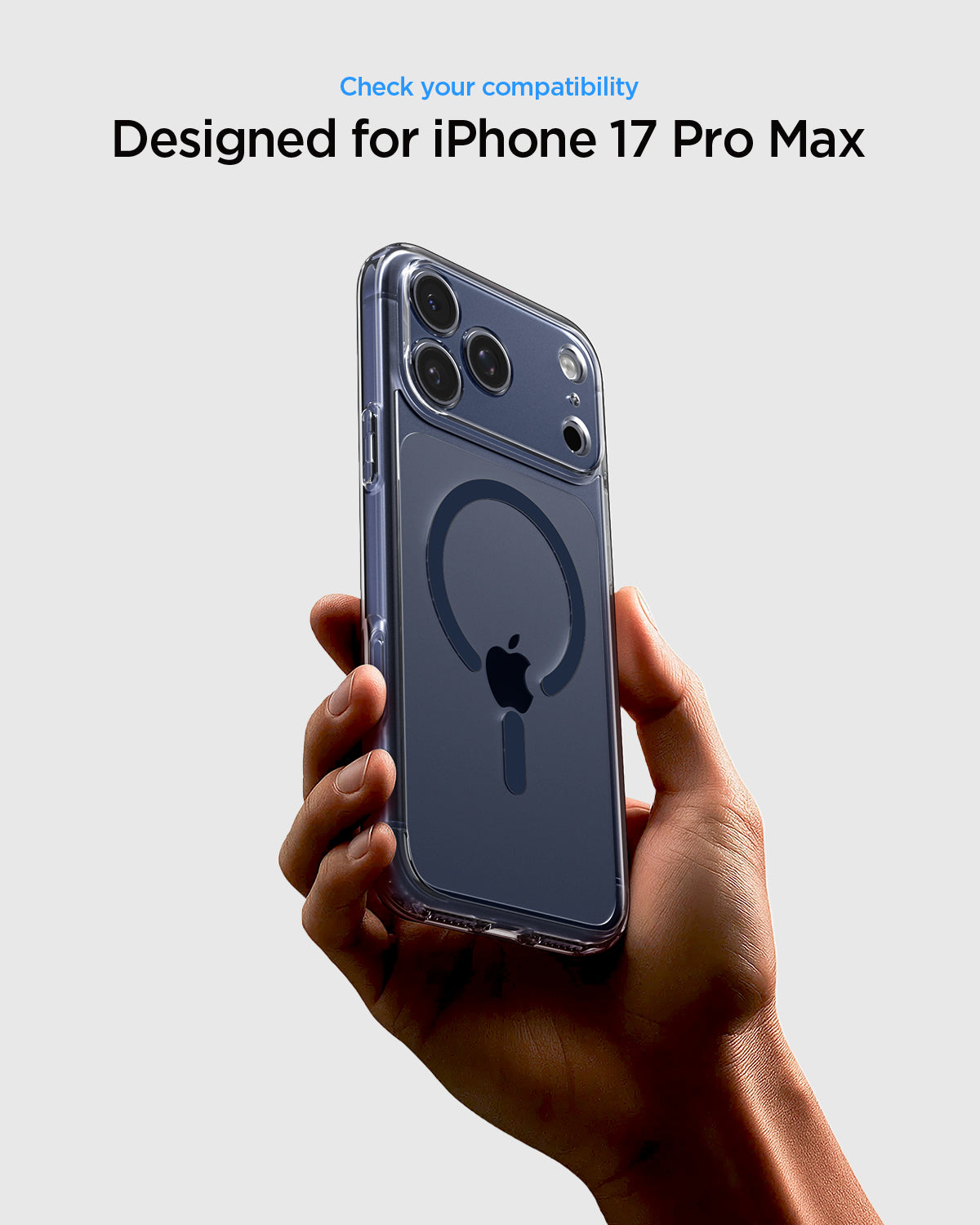 ACS10953 - iPhone 17 Pro Max Ultra Hybrid (MagFit) in Clear Deep Blue showing check your compatibility