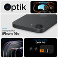 AGL09279 - iPhone 16e Optik Pro EZ Fit Lens Protector in Black showing the all new design for iPhone 16e. Camera lens protector. Optik Pro