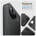 AGL09279 - iPhone 16e Optik Pro EZ Fit Lens Protector in Black showing the precise fit. Compatible with Spigen cases for iPhone 16e series