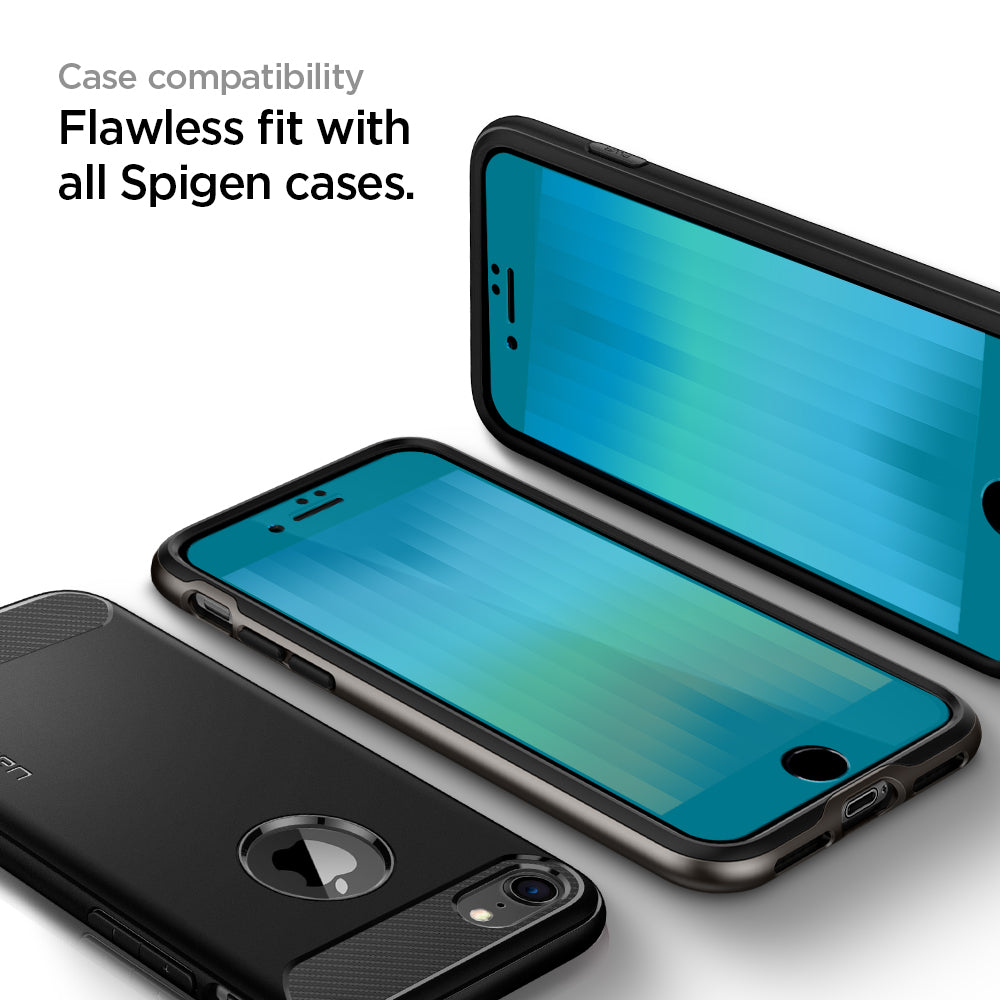 AGL01302 - iPhone SE Series Alignmaster Full Cover Screen Protector in black showing the device, alignmaster tray, two screen protectors and packaging