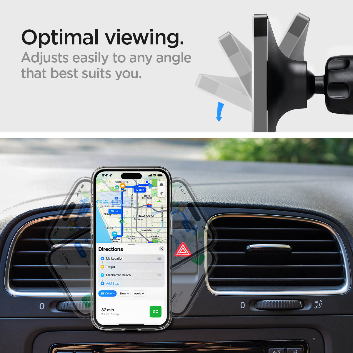 ACP03694 Pro 3 Air Vent Car Mount ITM12W (MagFit) showing the Optimal viewing. Adjusts