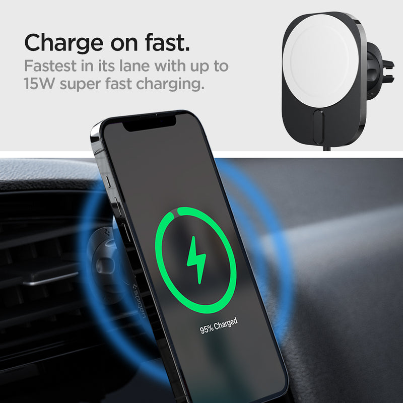 ACP03694 - OneTap Pro 3 Air Vent Car Mount ITM12W (MagFit) showing the Charge on fast. Fastest in its lane with up to 15W super fast charging. 