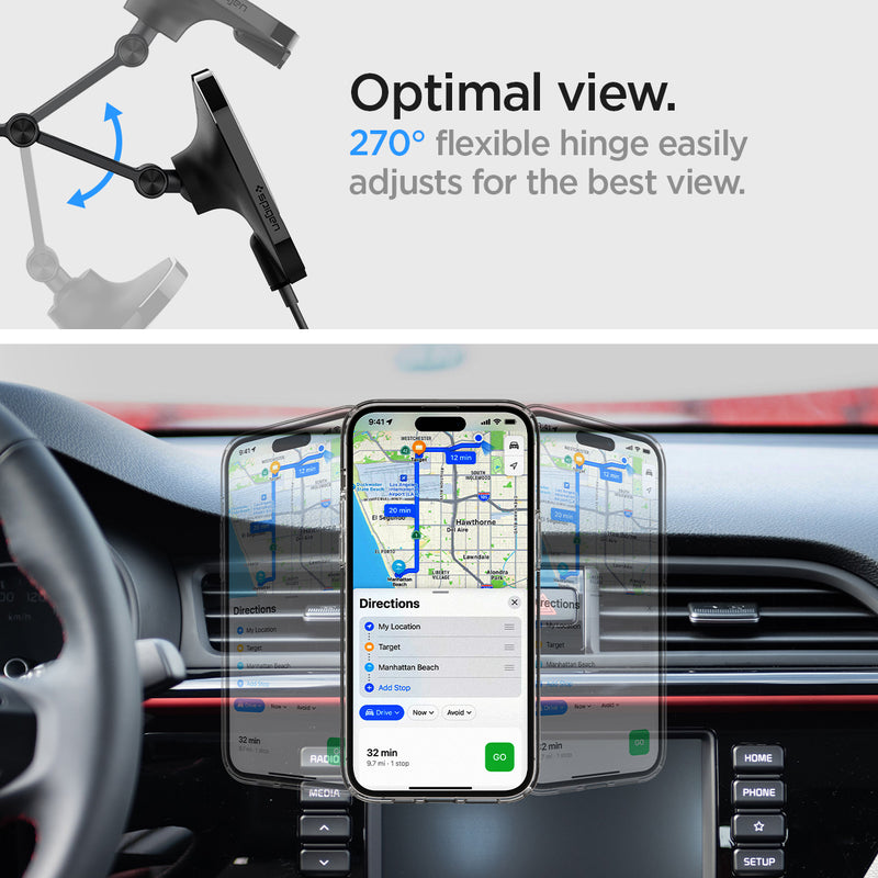 ACP03695 - OneTap Pro 3 Dashboard Car Mount ITM35W (MagFit) showing the Optimal view. 270° flexible hinge easily adjusts for the best view.