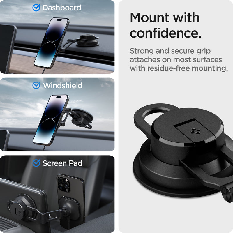 ACP04629 - OneTap Pro 3 Dashboard Car Mount ITS35W-3 (MagFit) in Black showing the Mount with confidence. Strong and secure grip attaches on most surfaces with residue-free mounting. You can attached it dashboard, windshield, and screen pad