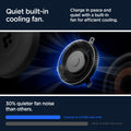ACP07405 - OneTap Pro 3 CryoMax™ Dashboard Car Mount ITS35WC (MagFit) in Black showing the quiet built-in cooling fan, charge in peace and quiet with a built-in fan for efficient cooling, 30% quieter fan noise than others, cryomax at 43.5dB noise level