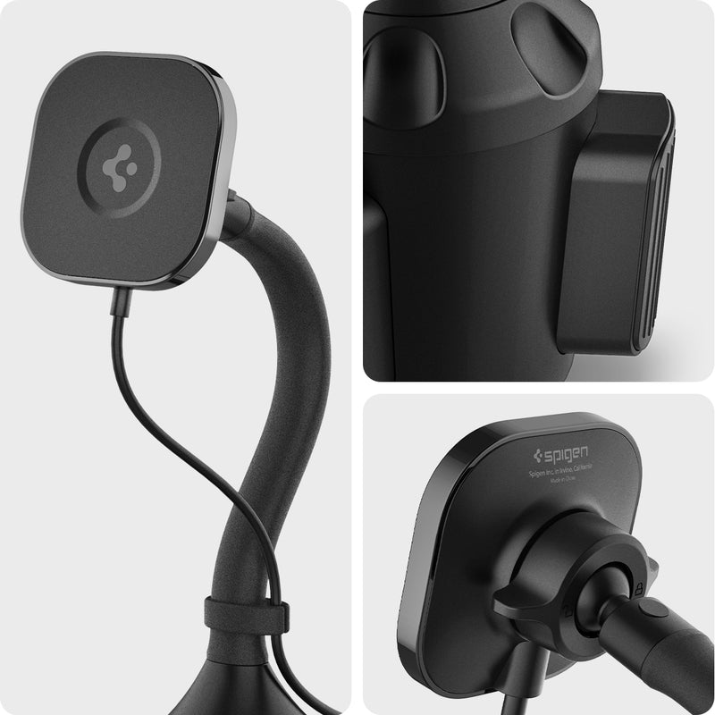 ACP03810 - OneTap Pro Cup Holder Car Mount ITS68W (MagFit) in Black showing the front, bottom and back of a cup holder car mount