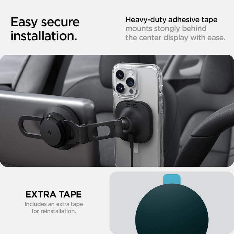 ACP06860 - Tesla Models - OneTap Pro Screen Car Mount ITT90W-3 (MagFit) in Black showing the Easy secure installation. Includes extra tape for reinstallation. Heavy-duty adhesive tape.
