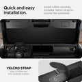 ACP09110 - Wrangler (2024) CryoShade JO260 in Black showing the quick and easy installation. Install within seconds, includes Velcro strap to secure the sunshade. Easy to fasten and lock sunshade in place