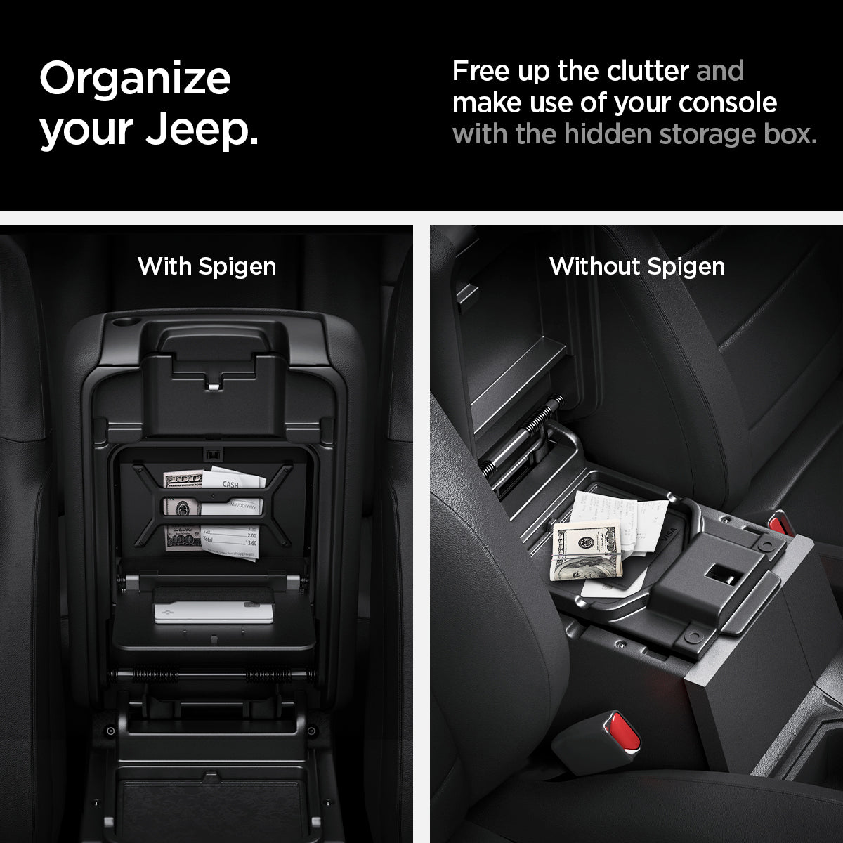 ACP09216 - Jeep Series -  Center Console Hidden Storage Box | JO221 organize your jeep. free up the clutter and make use of your console with the hidden storage box. with spigen, without spigen.
