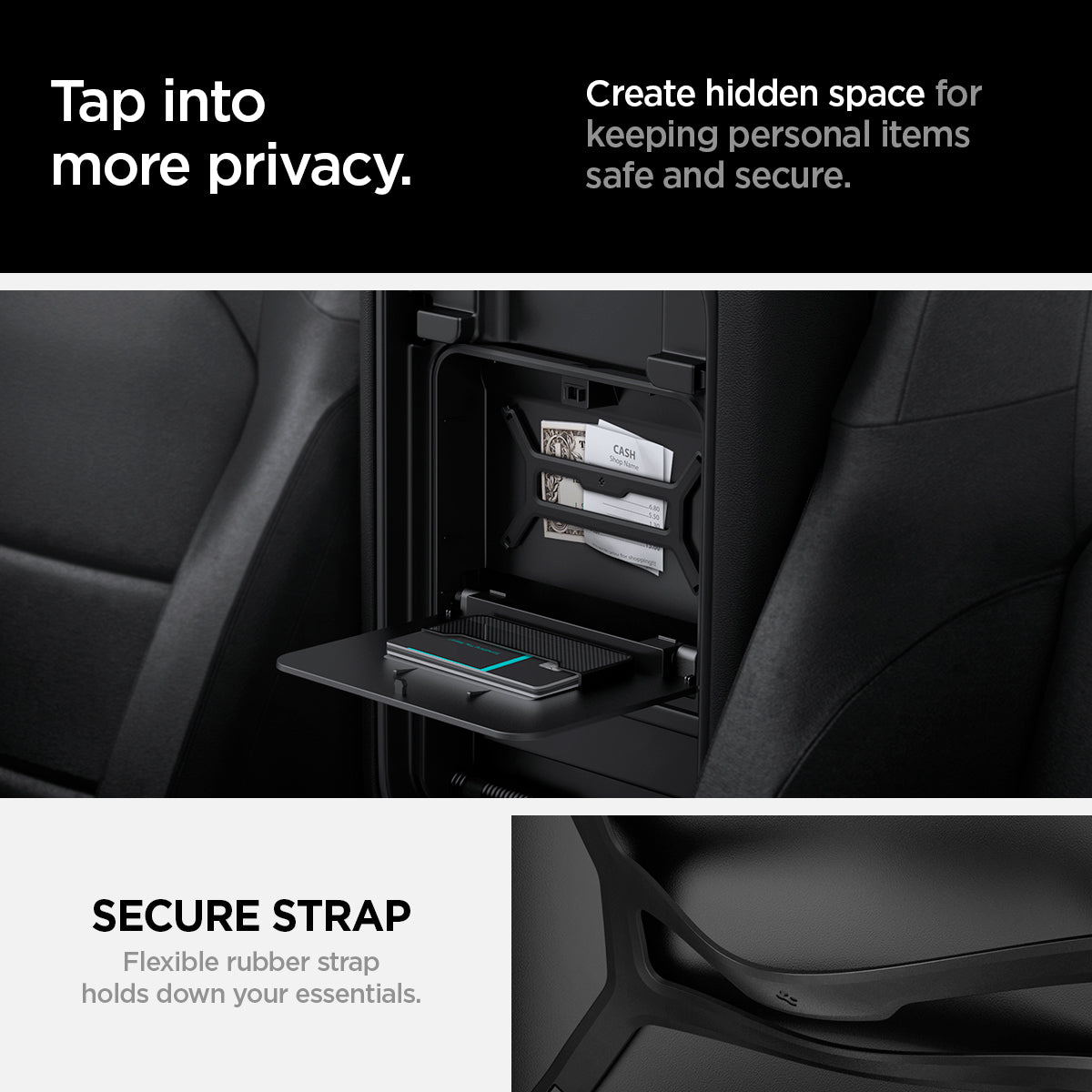 ACP09216 - Jeep Series -  Center Console Hidden Storage Box | JO221 tap into more privacy create hidden space for keeping personal items safe and secure. secure strap. flexible rubber strap holds down your essentials.