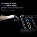 ACS09440 - iPad Pro 11-inch (2024) Case Liquid Air Folio in Black showing the tri-fold cover offers 2 way stable angles. Perfect for typing or using the Apple Pencil. Enjoy your favorite content hands-free with versatile stand functionality.
