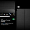 ACS09440 - iPad Pro 11-inch (2024) Case Liquid Air Folio in Black showing the efficient power saving. Turns on and off automatically to save battery life