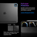 ACS09439 - iPad Pro 13-inch (2024) Case Liquid Air Folio in Black showing the full cover protection. Durable corners and camera rearguard for full protection and resists scratches. Camera Rearguard 0.8mm. Sleek, dust-resistant finish with premium Faux Leather and upgraded foam