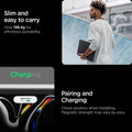 ACS09439 - iPad Pro 13-inch (2024) Case Liquid Air Folio in Black showing the slim and easy to carry only 198.4 for effortless portability. Pairing and charging. Check position when installing Magnetic strength may vary by area