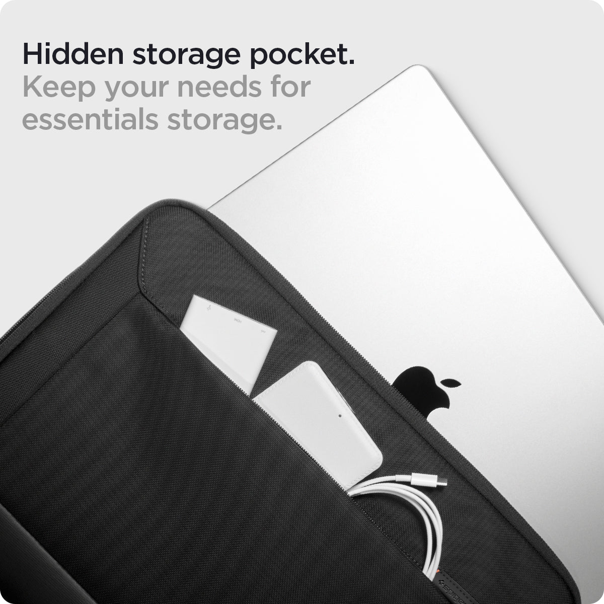 AFA05938 - KD100 16" Case Klasdan Laptop Pouch in black showing the hidden storage pocket. Keep your needs for essentials storage
