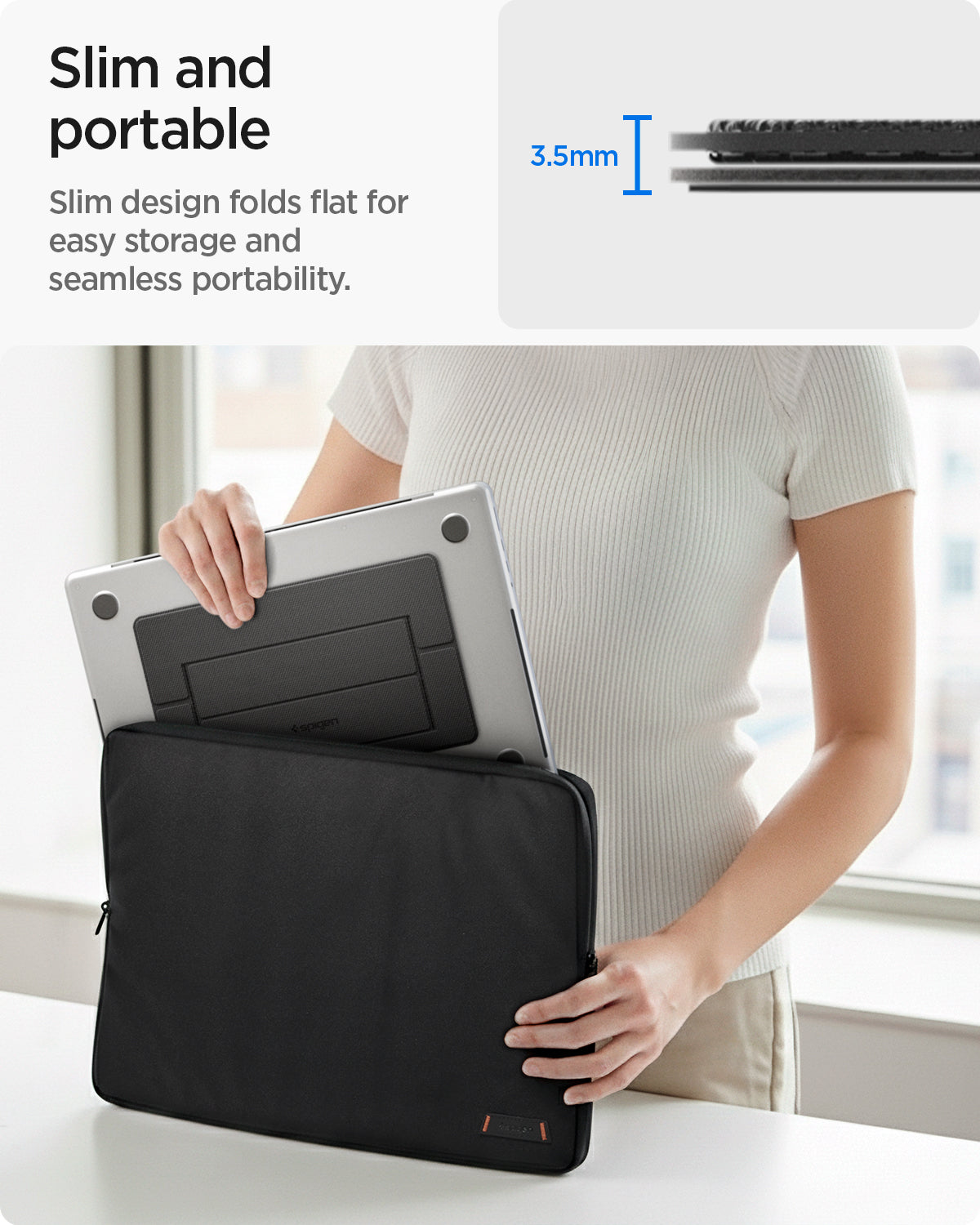 AMP10401 - Slim Fold Laptop Stand | LD201-S1 showing the slim and portable feature