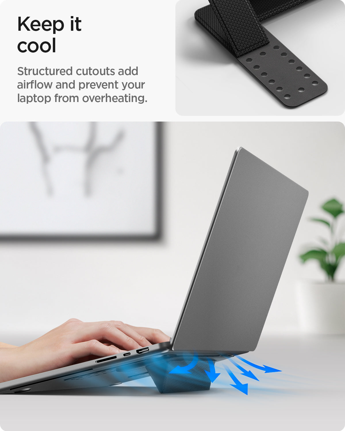 AMP10401 - Slim Fold Laptop Stand | LD201-S1 showing keep it cool with cutouts for added airflow