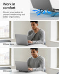 AMP10402 - Slim Fold Laptop Stand | LD201-S2 showing work in comfort. Reduce neck strain