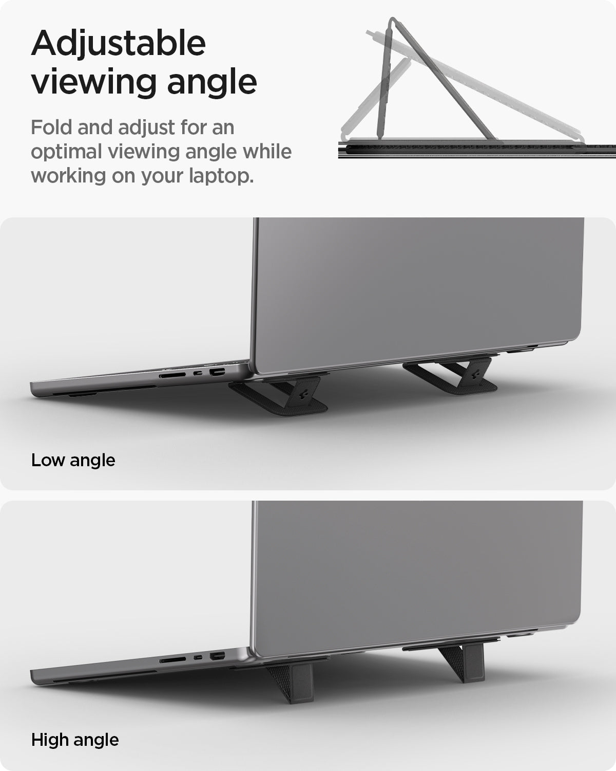 AMP10402 - Slim Fold Laptop Stand | LD201-S2 showing the adjustable viewing angle of stand