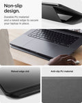 AMP11116 - Slim Fold Laptop Stand | LD201-S7 showing non slip design. durable PU material and tab holders secure your laptop in place