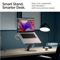 AMP09303 - Laptop Stand | LD206C in Space Gray showing the smart stand. Smarter desk. Stay cool, organized, and elevated with one premium stand