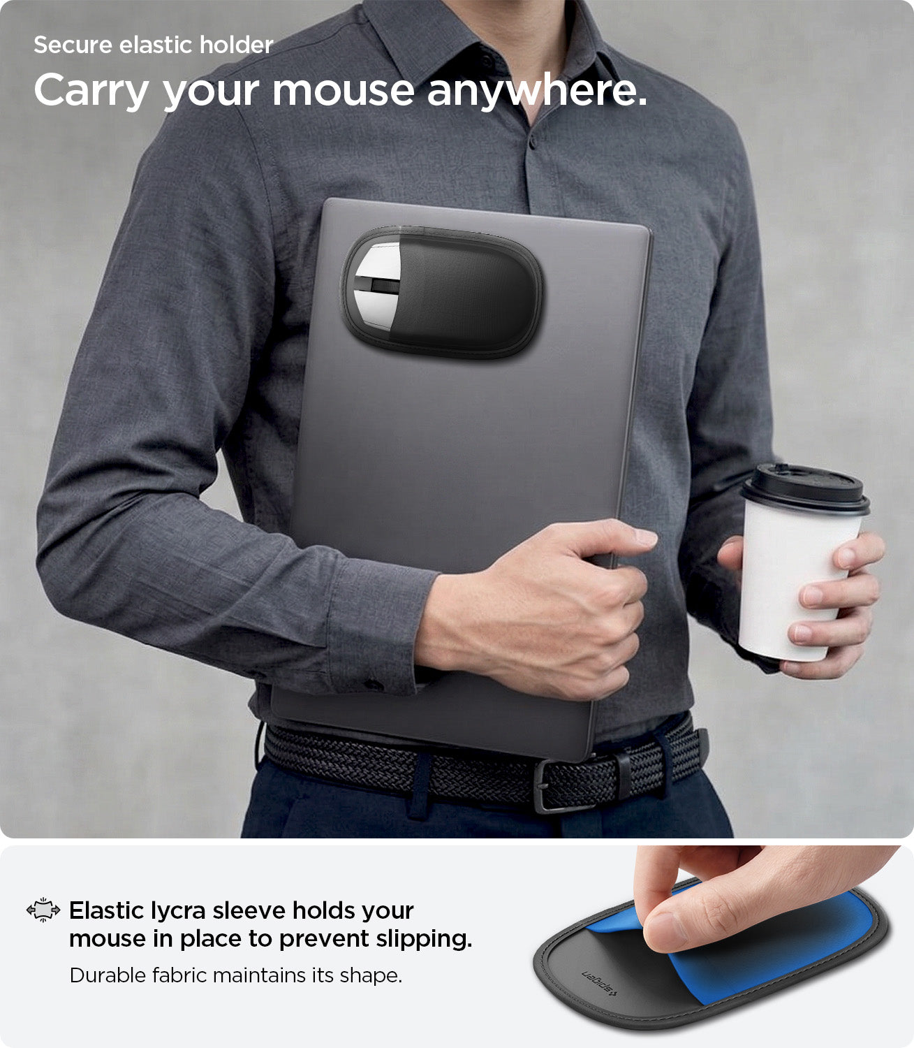 APP11227 - Laptop/Tablet Mouse Holder | LD220 in Black showing carry your mouse anywhere