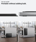 APP11228 - SSD/HDD Holder | LD221 in Black showing thin side profile and dual-use versatility infographic with portable SSD and HDD fit and magic mouse compatibility on MacBook
