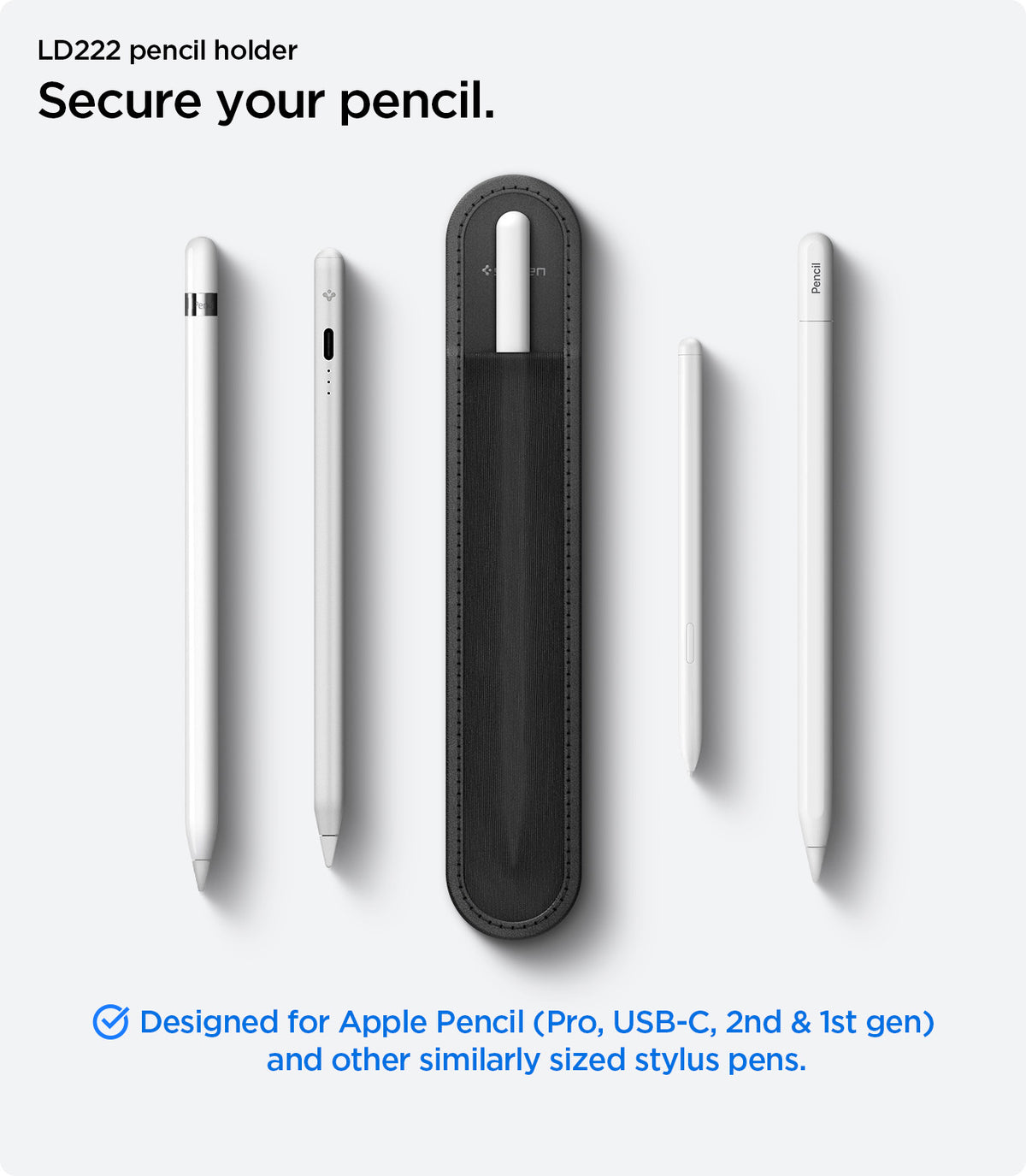 APP12219 - Apple Pencil Holder | LD222 Black showing a pencil holder with multiple compatible stylus pen designs