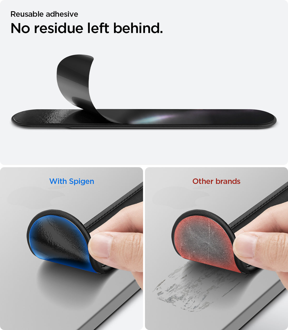 APP12219 - Apple Pencil Holder | LD222 Black showing the reusable adhesive backing of the pencil holder and a comparison of residue after removal