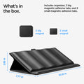 AHP09277 - Universal Remote Control | LD401 what's in box. Includes organizer, 2 big magnetic adhesive tabs. 2 big magnet, 2 small magnet. 2.85 in, 7.77 in, 10.51 in.
