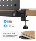 AHP11401 - Clamp Pegboard Side Organizer | LD406 showing desk clamp compatibility with a maximum weight of 11 lbs and maximum desk thickness of 2.37 inches