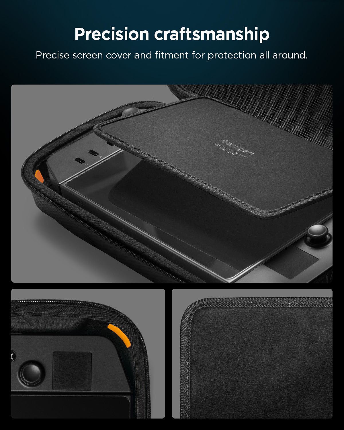 AFA07463 - Legion Go Rugged Armor Pro Pouch in Black showing the precision craftsmanship. Precise screen cover and fitment for protection all around