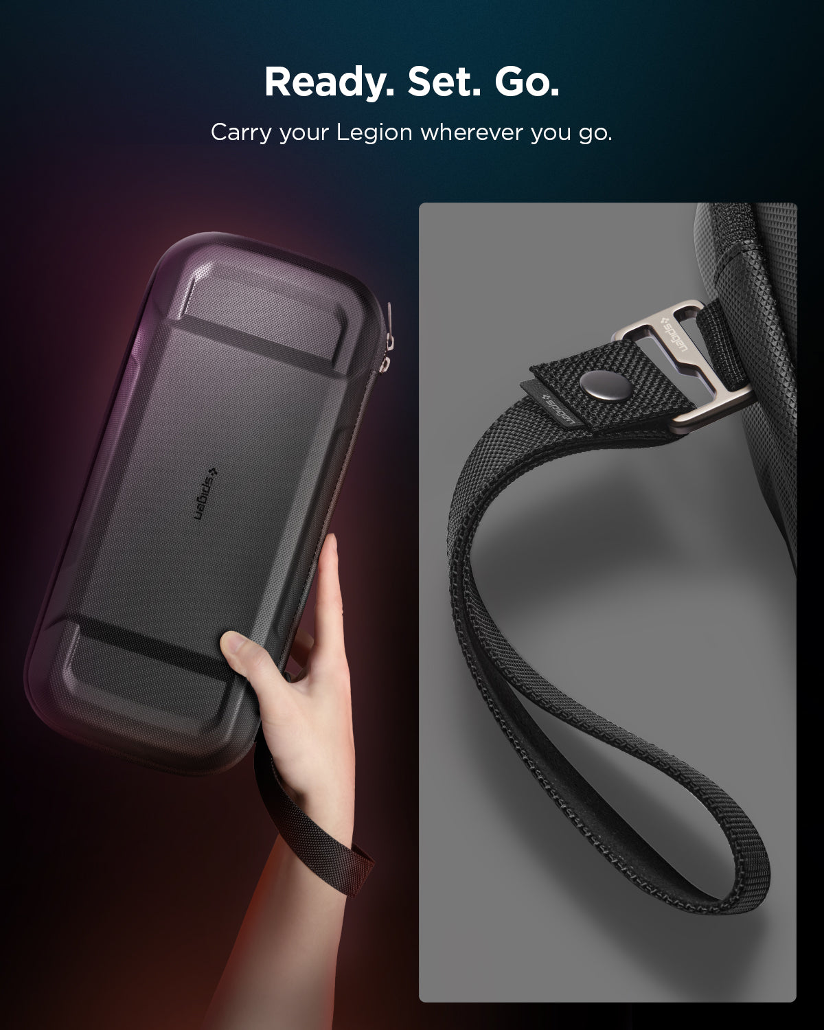 AFA07463 - Legion Go Rugged Armor Pro Pouch in Black showing carrying your Legion wherever you go