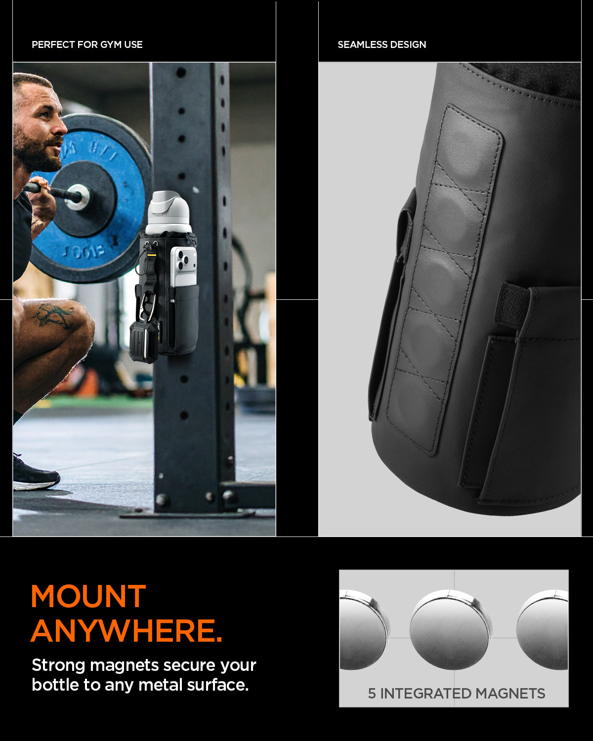 AFA09382 - Tumbler Holder Bag | LF500 showing mount anywhere. strong magnets secure your bottle to any metal surface