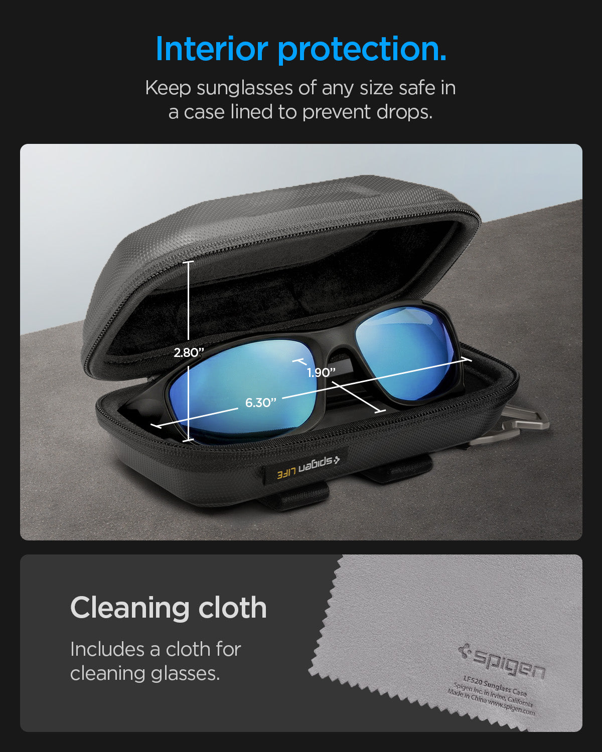 ACS09444 - [LF520] Universal Sunglass Case in Black showing interior protection.