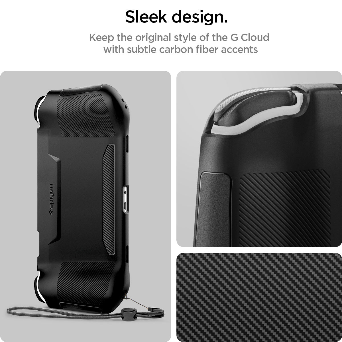ACS05916 - Logitech G Cloud Case Rugged Armor in matte black showing the sleek design. Keep the original style of the G Cloud with subtle carbon fiber accents