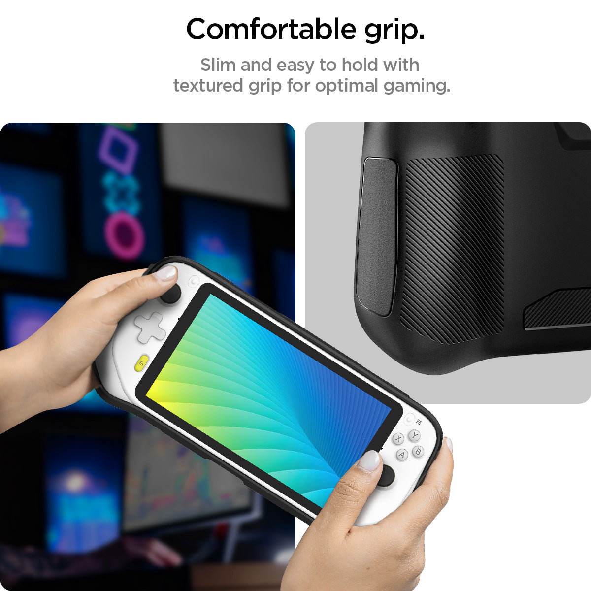 ACS05916 - Logitech G Cloud Case Rugged Armor in matte black showing the comfortable grip. Slim and easy to hold with textured grip from optimal gaming
