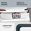 ACP08684 - License Plate Frame | LP100 in Black showing the precise fitment, designed to fit precisely on your license plate with style, carbon fiber, unique sporty accents for a stylish edge