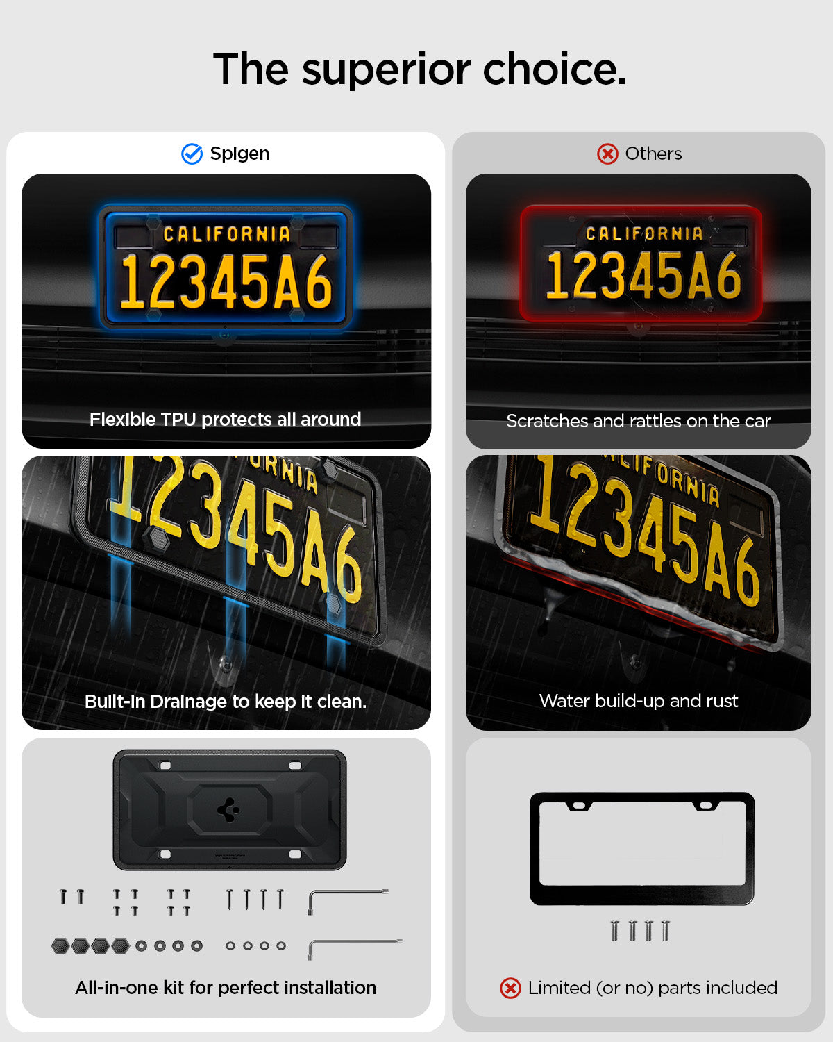  ACP08684 - License Plate Frame | LP100 in Black showing how it compares to other brands