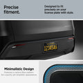 ACP08684 - License Plate Frame | LP100 in Black showing the precise fitment, designed to fit precisely on your license plate with style, carbon fiber, unique sporty accents for a stylish edge