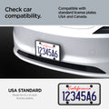 ACP08684 - License Plate Frame | LP100 in Black showing the compatibility, compatible with standard license plates USA and Canada, USA STANDARD, Made for 6 by 12 inch license plate